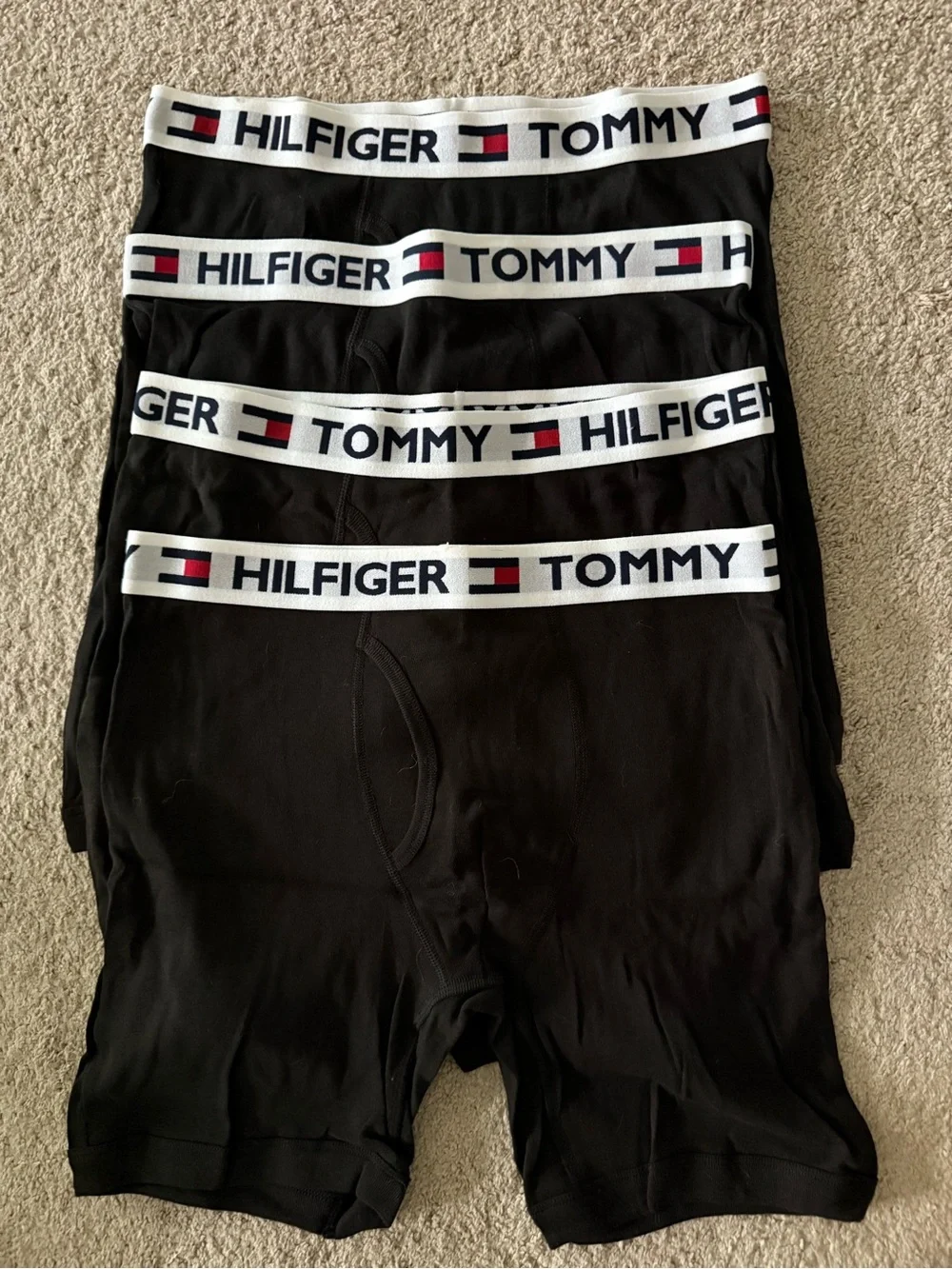 4 Tommy Hilfiger Black Boxer Briefs with White Branded Waistband and Flag Detail